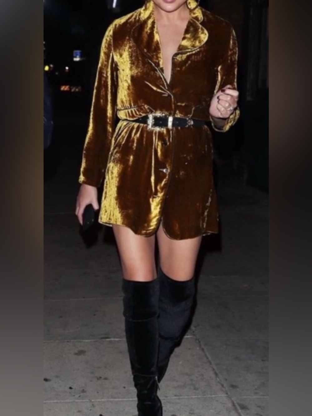 NWOT Sandro Paris Gold Velvet Mini Dress with Tie and Pockets!